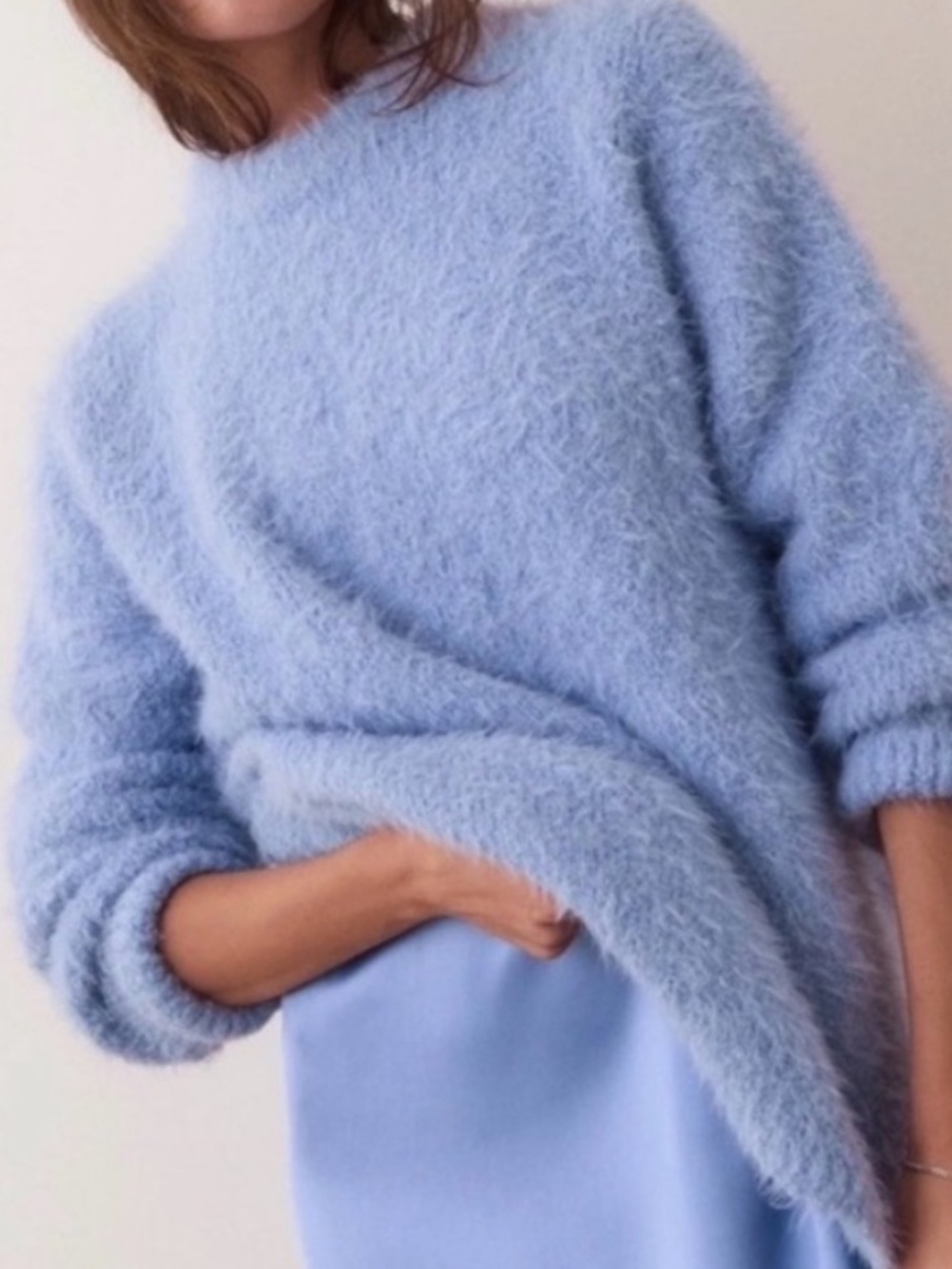 Marine Layer Teddy Eyelash Hydrangea Fuzzy Crewneck Long Sleeve Sweater